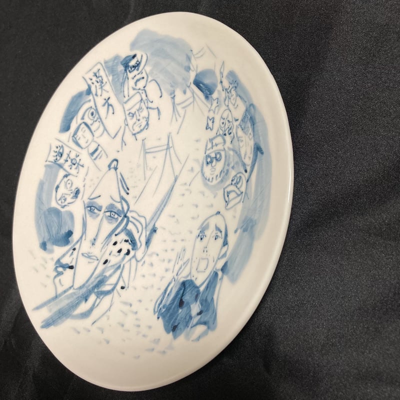 行灯皿陶器製 手描きキャラクター皿T169 行灯皿陶器製 手描き