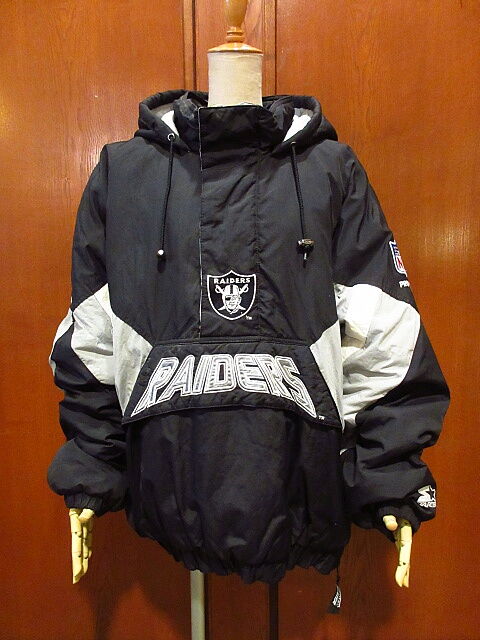 ビンテージ90's○STARTER NFL RAIDERSナイロンプルオーバー中綿パーカ