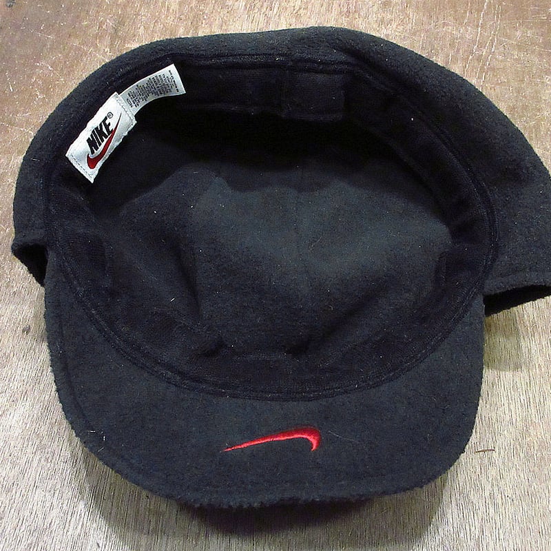 ビンテージ90's○NIKE耳当て付き裏フリースナイロンキャップ黒