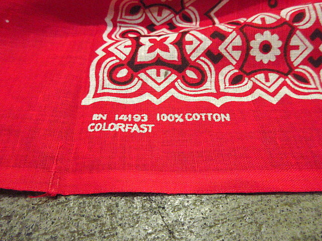 ビンテージ60's○DEADSTOCK FAST COLOR RN14193未裁断バンダナ赤○
