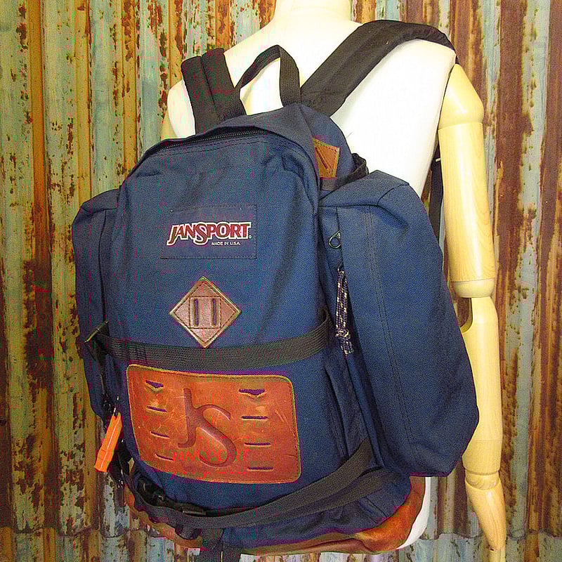ビンテージ80s○JANSPORTボトムレザーナイロンバックパック紺