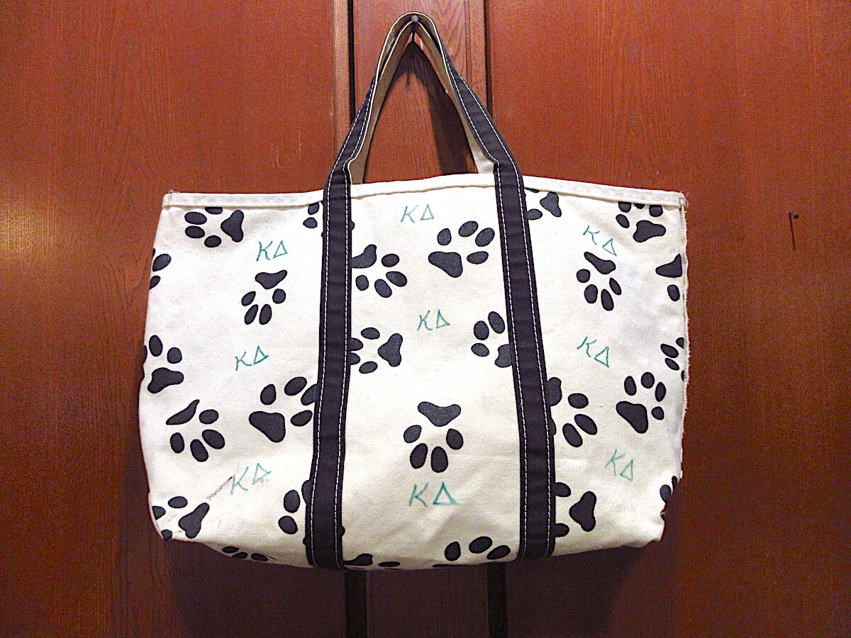ビンテージ90's○L.L.Bean犬足跡柄キャンバストートバッグ黒×白sizeL