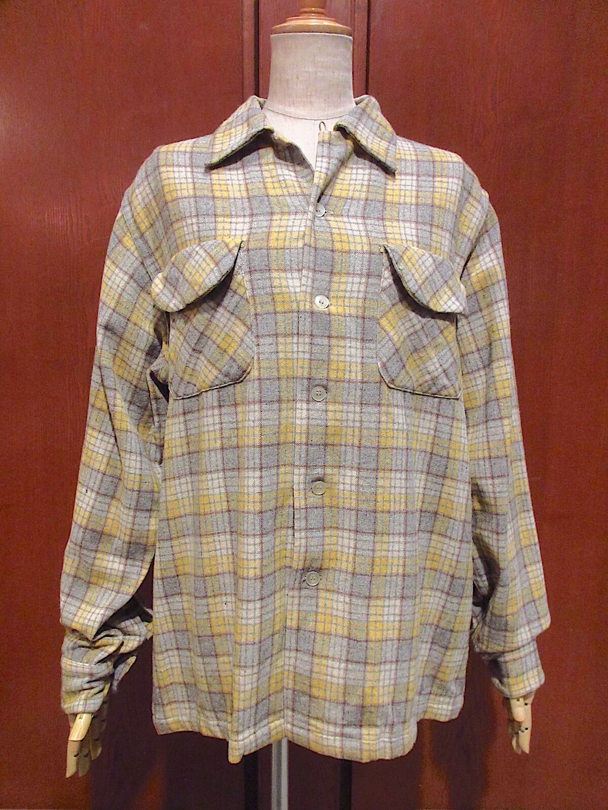 ビンテージ50's○Chippewaチェックウールループカラーシャツsize M