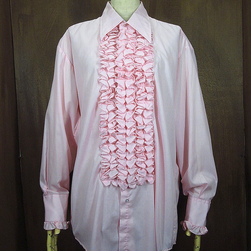 ビンテージ70's○after SixフリルドレスシャツピンクL2 A○220621i1-m-