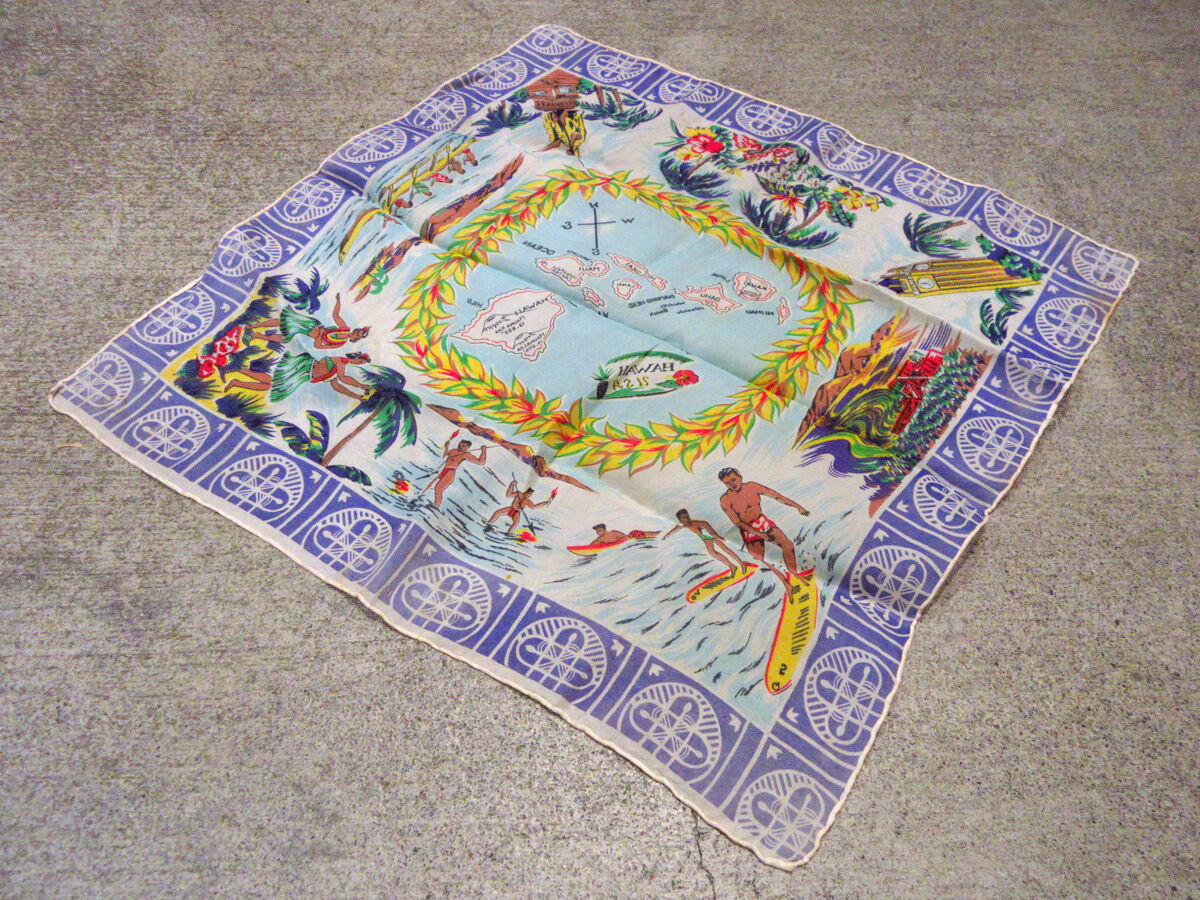 ビンテージ50's○HAWAIIスーベニアスカーフ○230102k2-scf 1950sハワイ