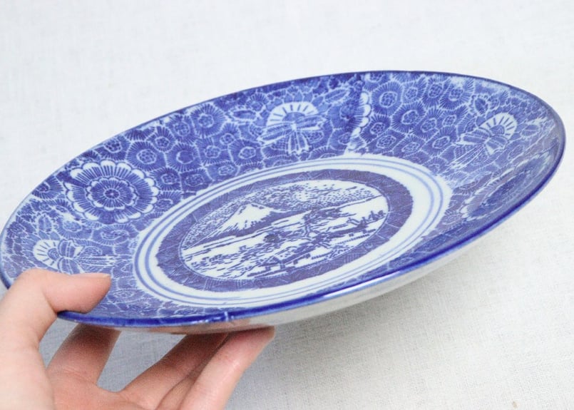 明治後期～大正紙刷富士図7.5寸皿 窯傷,かたつき | 吉祥寺PukuPuku