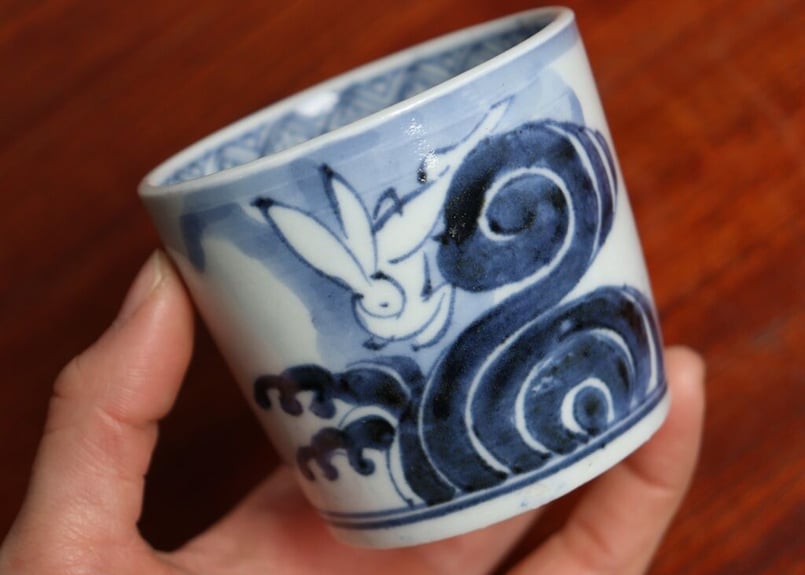 江戸後期染付波兎図猪口① | 吉祥寺PukuPuku