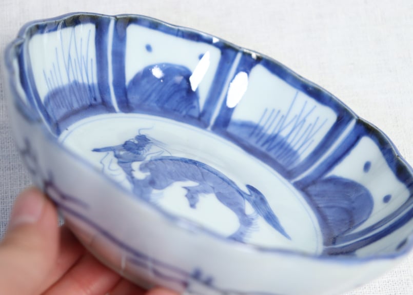 江戸幕末染付麒麟と窓絵図なます皿 膨れ | 吉祥寺PukuPuku