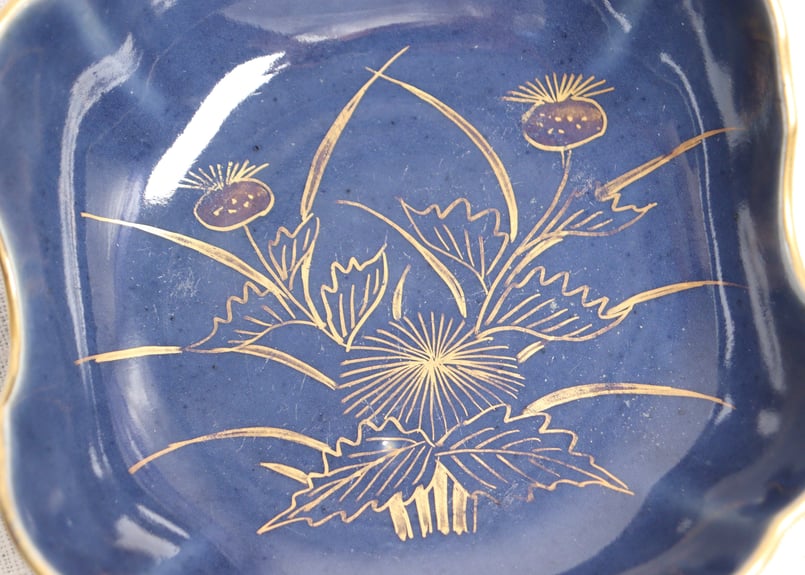 江戸後期瑠璃釉金彩薊図角なます皿 | 吉祥寺PukuPuku