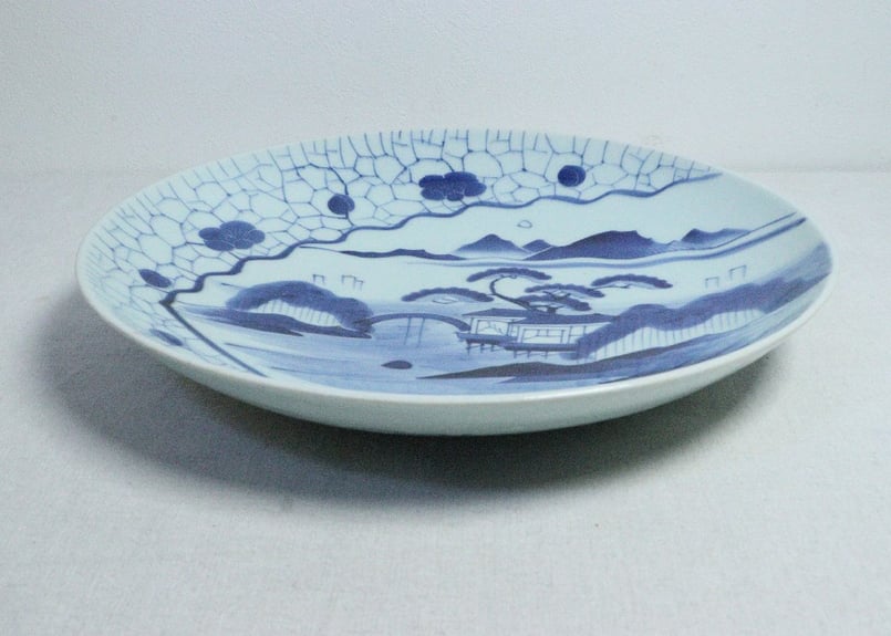 江戸幕末染付梅花氷裂に山水図尺1寸皿 | 吉祥寺PukuPuku
