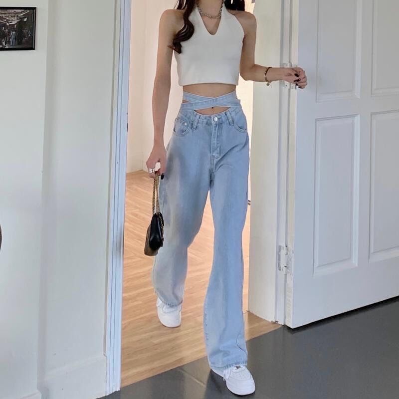 M me emeエムミーエメ Vラインウエストリボンフレアデニム ホワイト XS