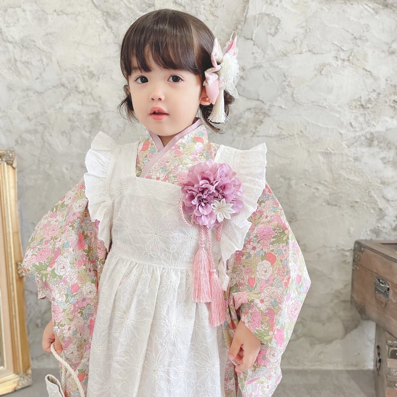 七五三　七歳用　ピンク花柄着物セット 七五三 7歳着物 レンタル フルセット ピンク 扇面に椿 女の子 七歳 753