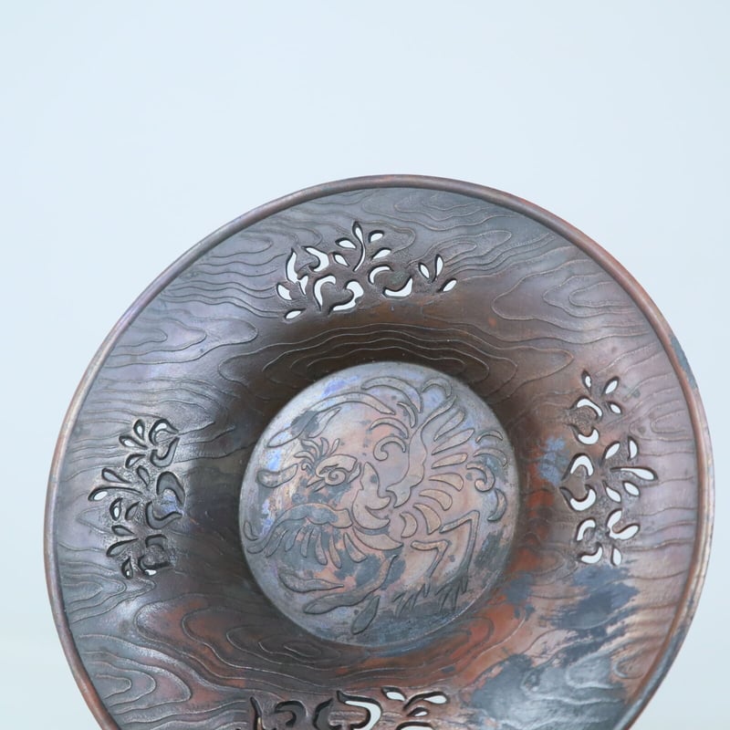 A013【工芸】煎茶 古銅 輝壱造 透彫刻 茶托 5客揃 | 中国美術・茶器 花葉