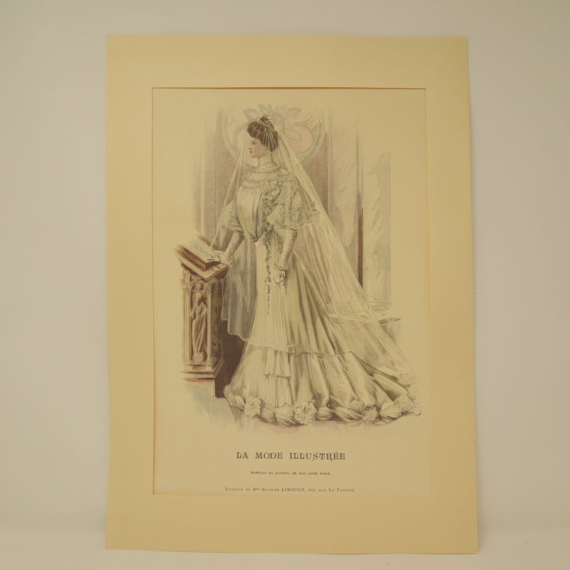 A008【版画複製版】フランスアンティーク 貴婦人 ファッション誌『La