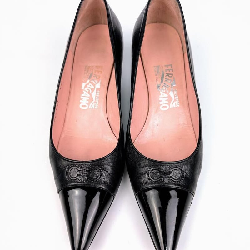 フェラガモ パンプス 6 B約23.5cm ヒール4.5cm ブラックレザー 黒