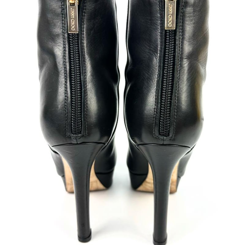 ジミーチュウ ジップアップショートブーツ 34 約21.5cm ブラックレザー