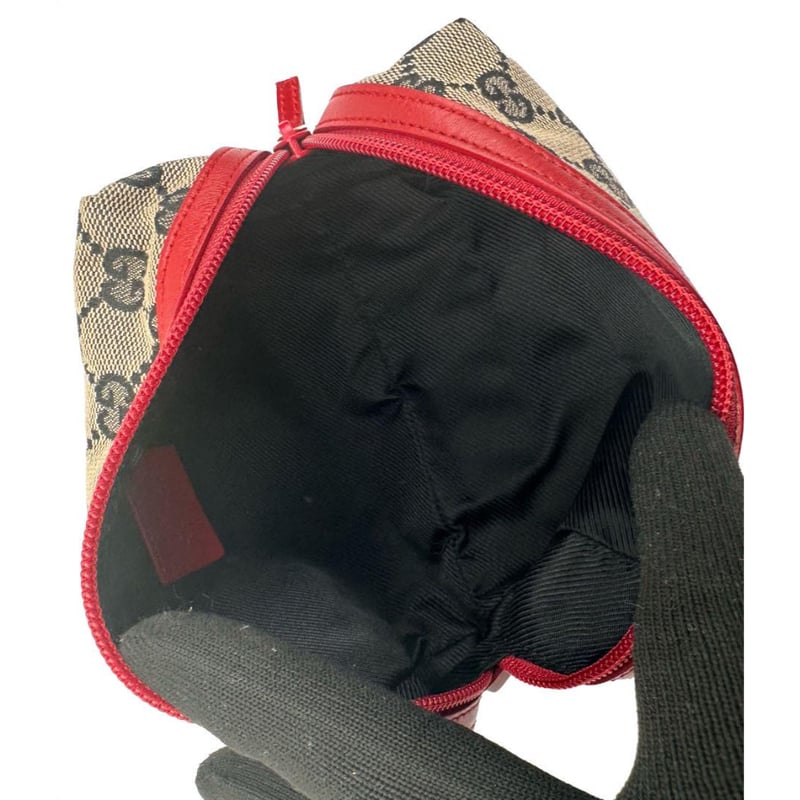 GUCCI グッチ GGキャンバス ブラウン×レッド 化粧ポーチ コスメ入れ