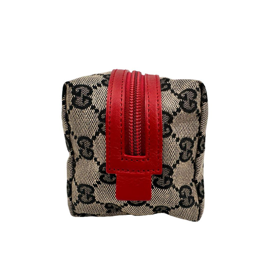 GUCCI グッチ GGキャンバス ブラウン×レッド 化粧ポーチ コスメ入れ
