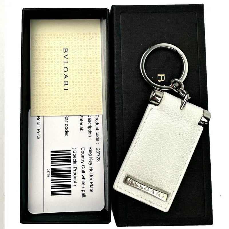 BVLGARI ブルガリ キーホルダー キーリング ホワイト 白 パール カーフ