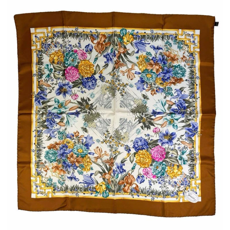 グッチ GUCCI フラワー 花柄 大判スカーフ シルク100パーセント 植物
