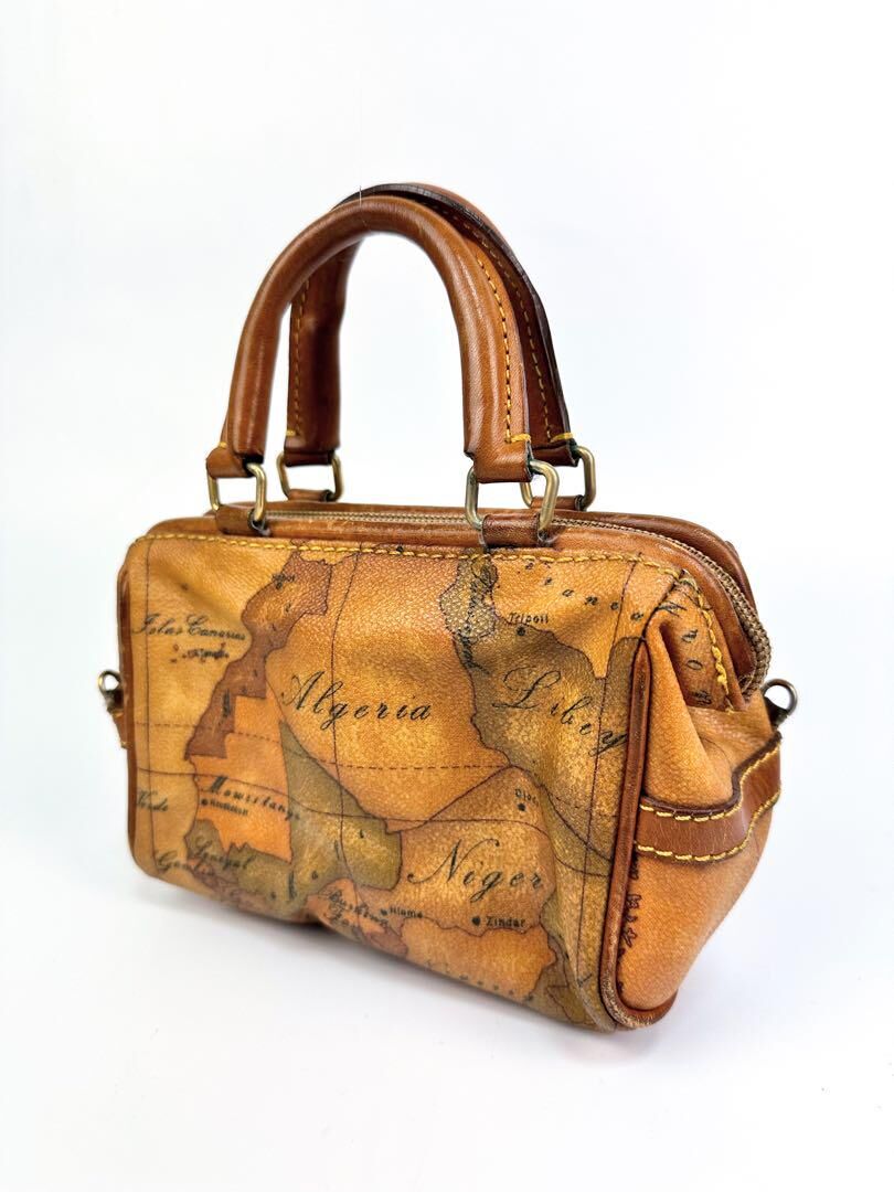 プリマクラッセ 2wayショルダー ミニボストン セピア調 世界地図 PVC