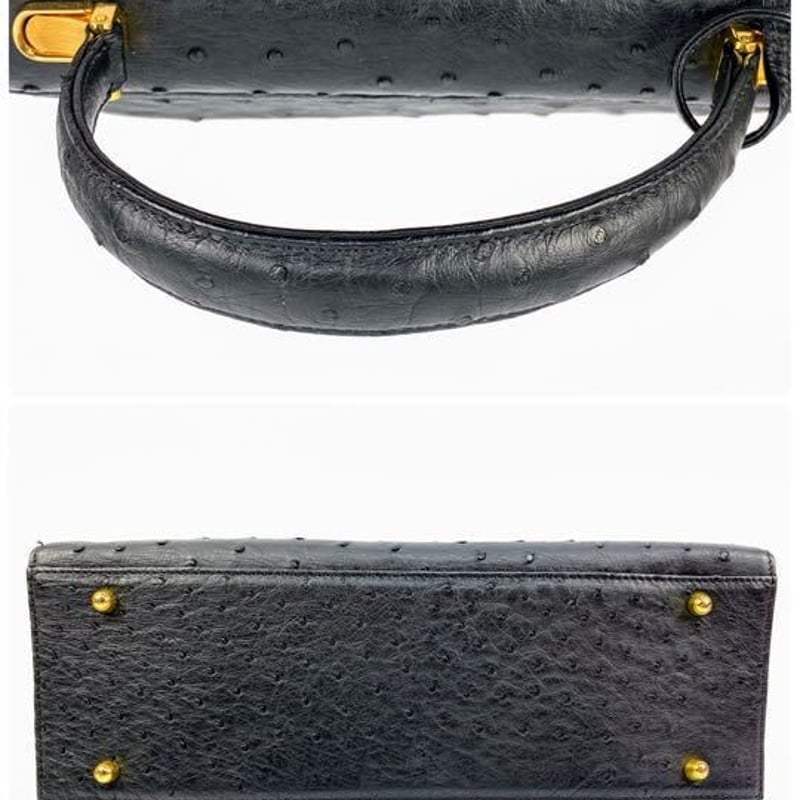 クラインカール 極上オーストリッチ 駝鳥 黒革 ハンドバッグ 南京錠