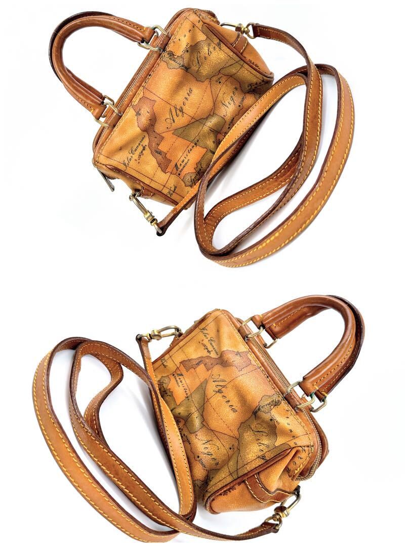 プリマクラッセ 2wayショルダー ミニボストン セピア調 世界地図 PVC
