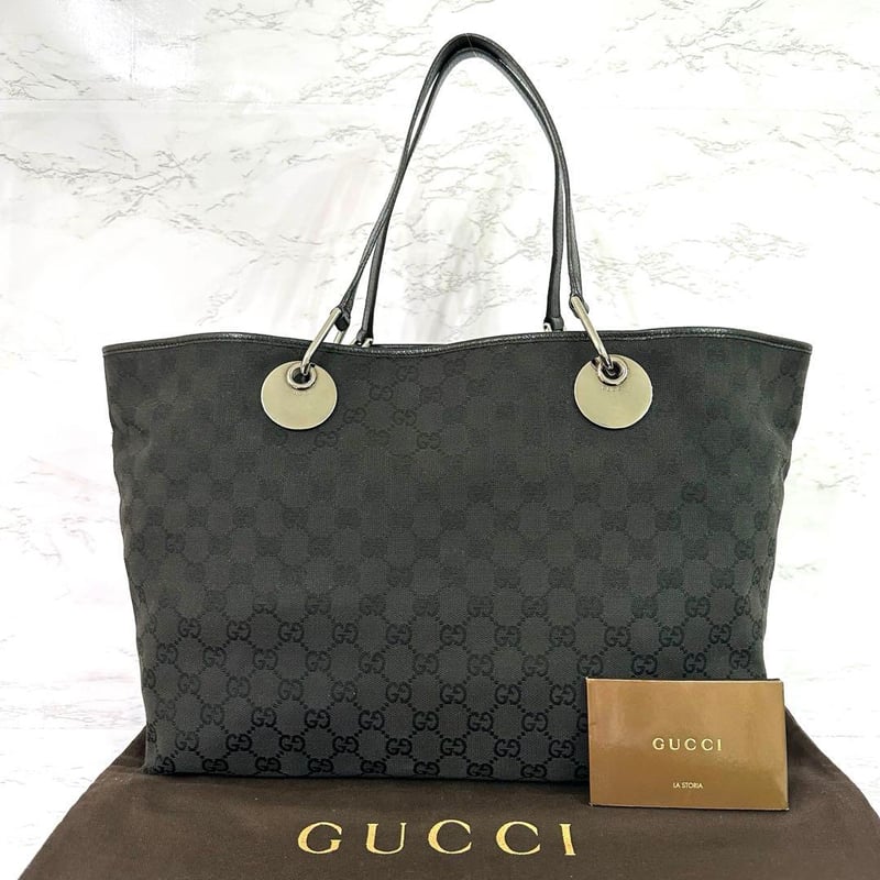 自00223 グッチ GUCCI トートバッグ レザー GGキャンバス ブラック 黒