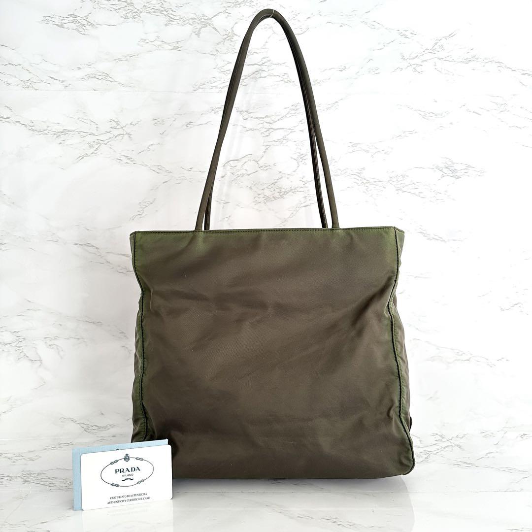 自00054 プラダ PRADA トートバッグ 三角ロゴプレート ナイロン モス