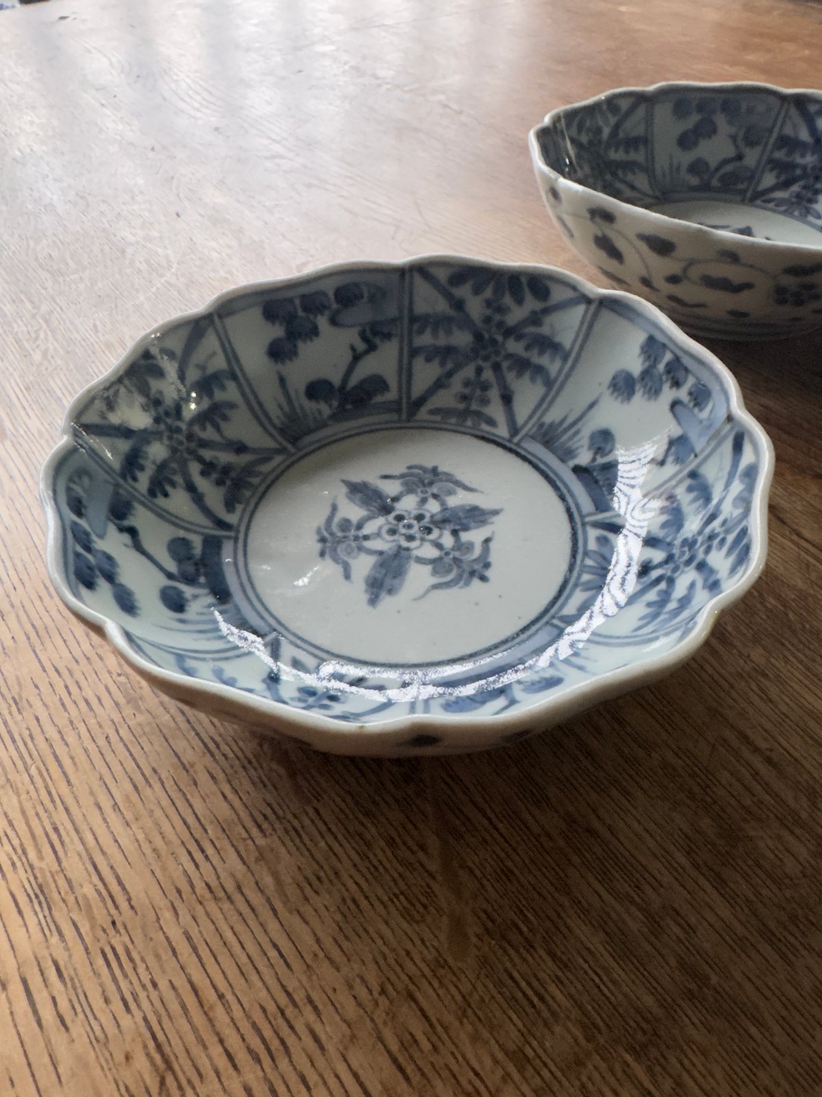 古伊万里 染付松竹梅文 輪花膾皿 渦福銘 2客セット | Kaikaroman