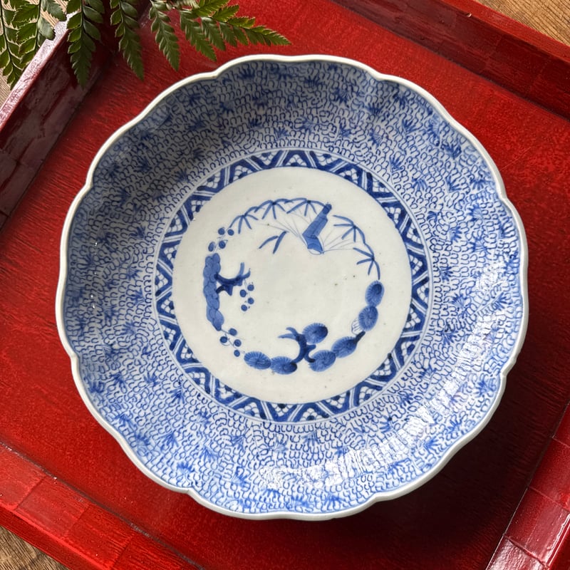 古伊万里 染付微塵唐草文 輪花七寸皿 1枚 | Kaikaroman ONLINE STORE