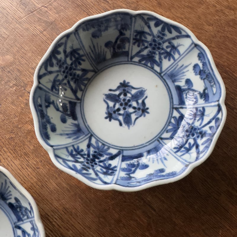 古伊万里 染付松竹梅文 輪花膾皿 渦福銘 2客セット | Kaikaroman