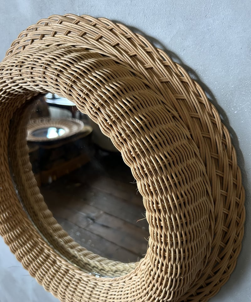 籐ミラーA/壁掛け/レトロ/インテリア | 骨董・アンティークの