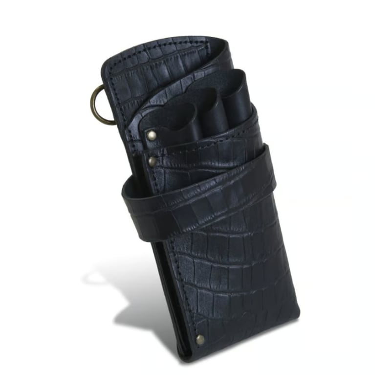 PSCシザーケース｜2丁挿し｜エンボス・クロコ｜限定ブラック｜PS-403-2
