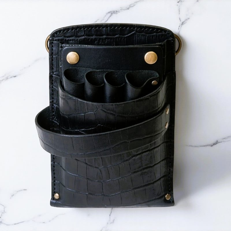 PSCシザーケース｜5丁挿し｜エンボス・クロコ｜限定ブラック｜PS-401-5