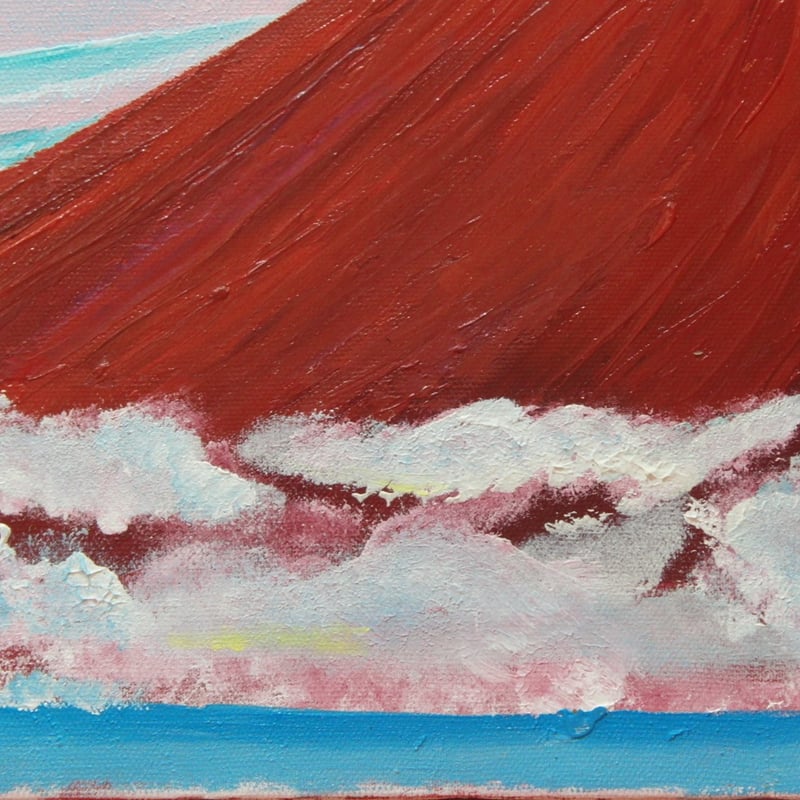 ≪国美協≫TOMOYUKI・友之、『月と赤富士』、油彩画、F6号：40,9×31