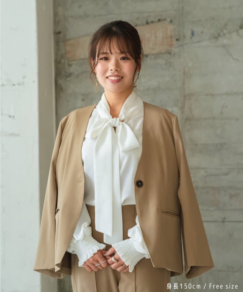 ノーカラー2wayジャケット【ベージュ】 | Kichi