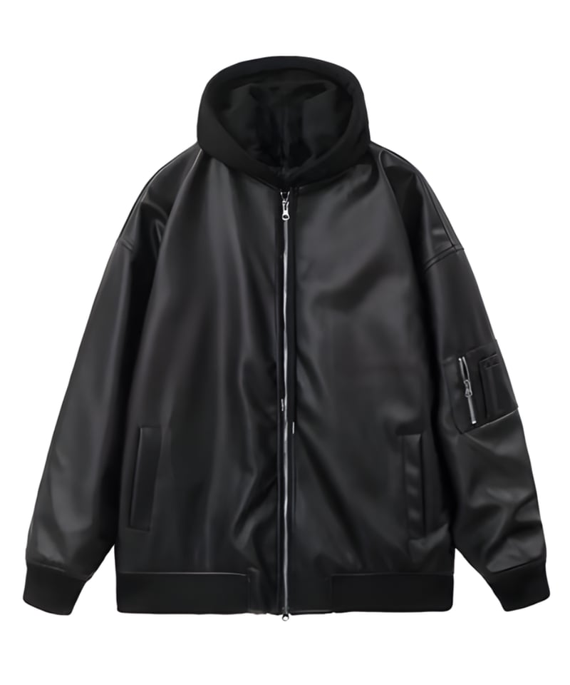 在庫限り】フードレイヤード レザージップブルゾン | ness.