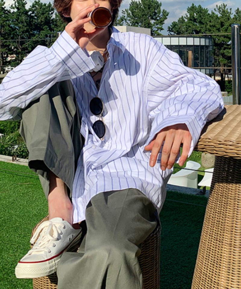 オーバーサイズ ホワイトストライプシャツ | ness.