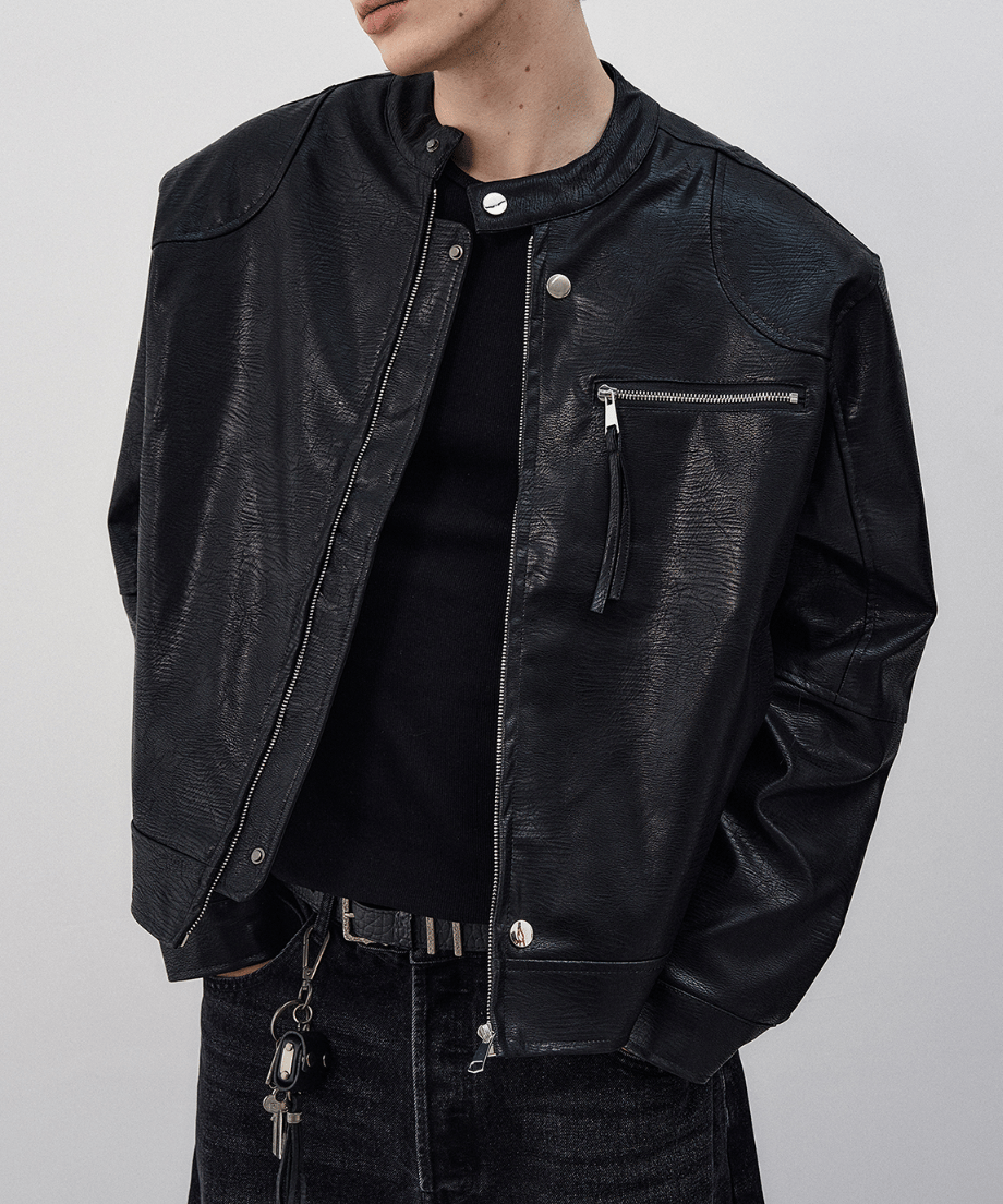 スタンドカラー レザージャケット | ness.