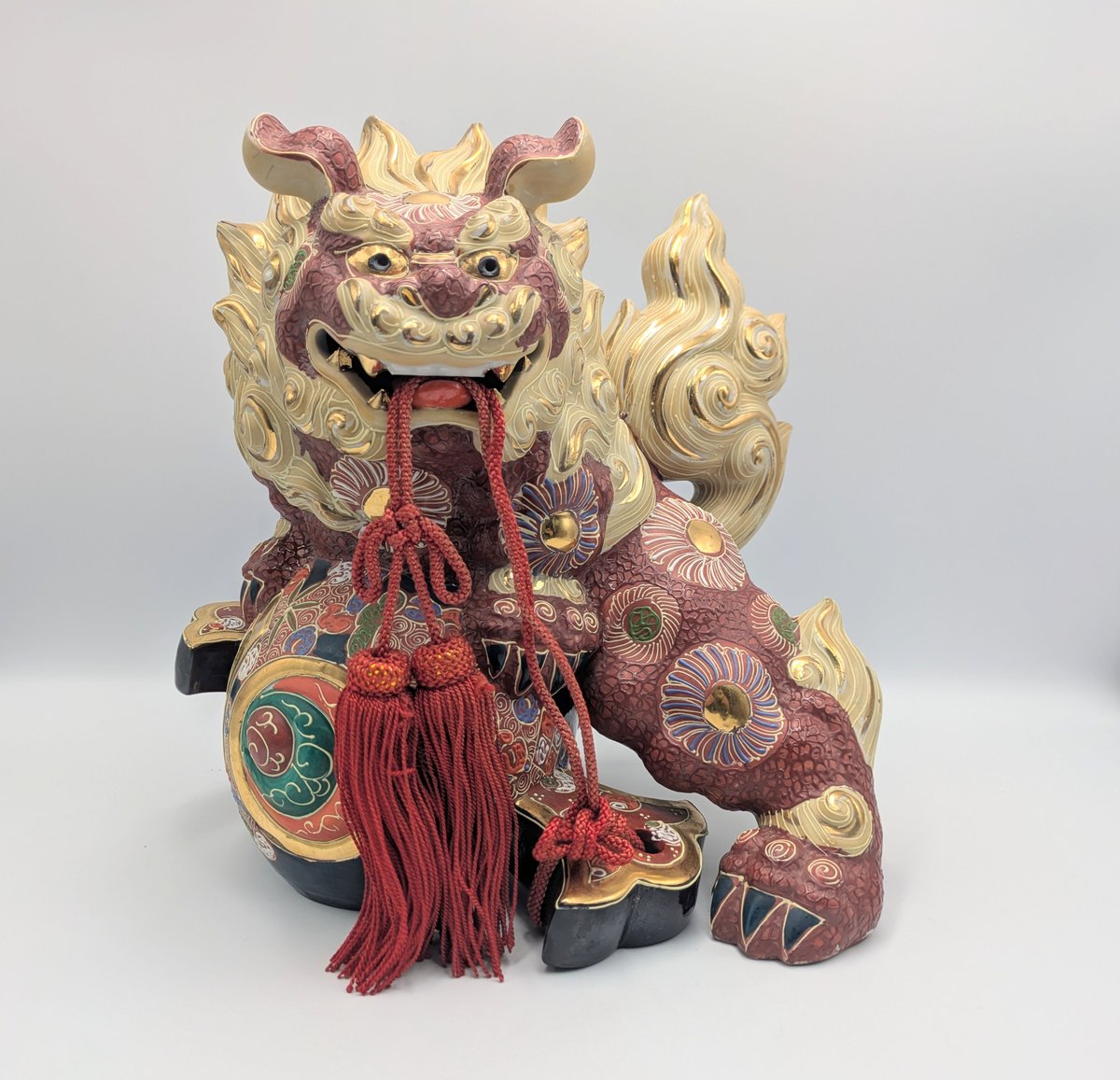 九谷焼 骨董 民芸品 宝獅子 魔除け獅子 縁起物 獅子 狛犬 置物 小槌