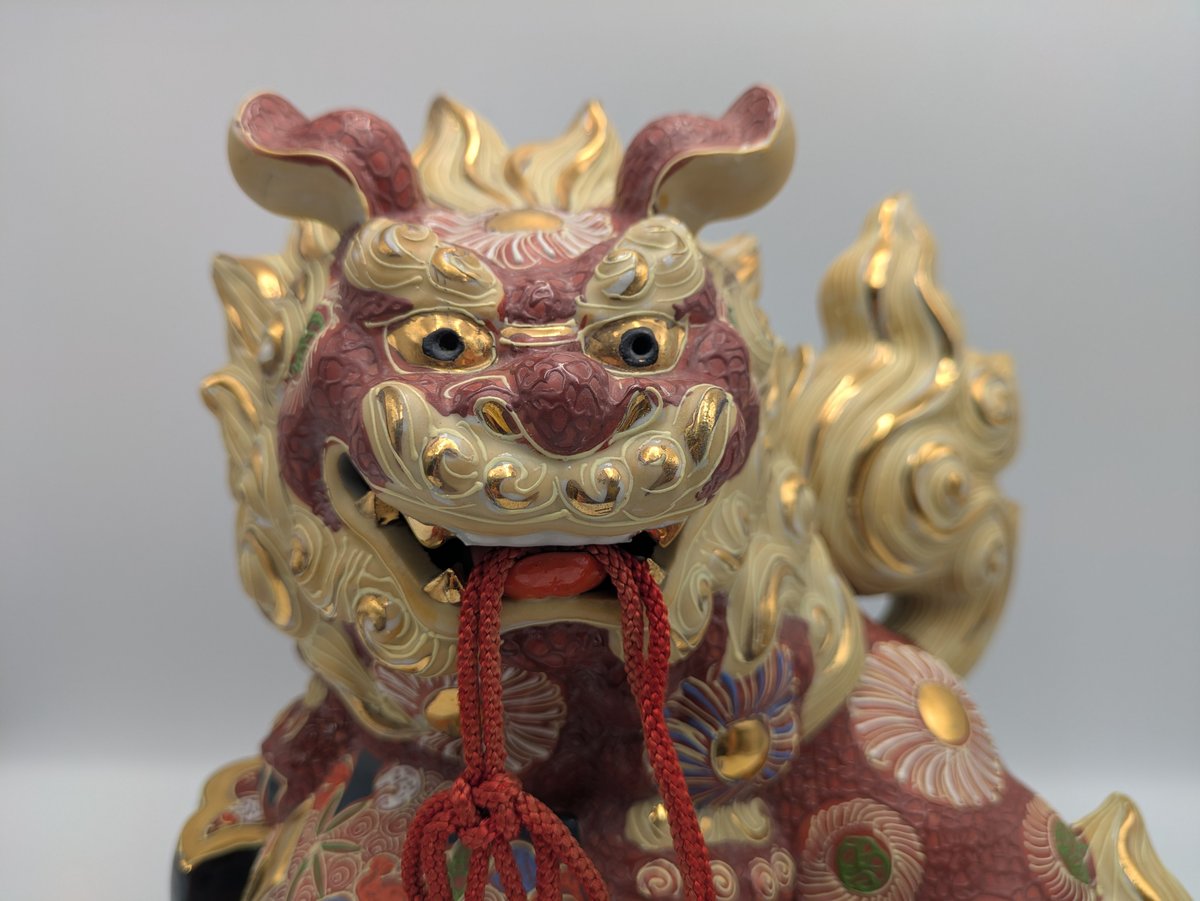 九谷焼 骨董 民芸品 宝獅子 魔除け獅子 縁起物 獅子 狛犬 置物 小槌