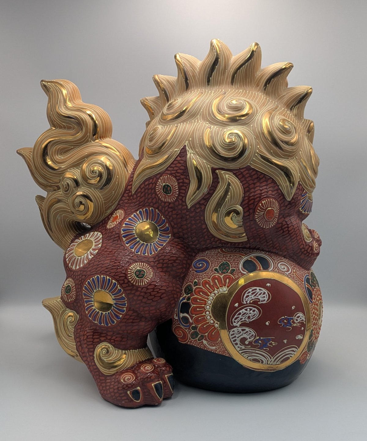 九谷焼 骨董 民芸品 宝獅子 魔除け獅子 縁起物 獅子 狛犬 置物 玉乗り