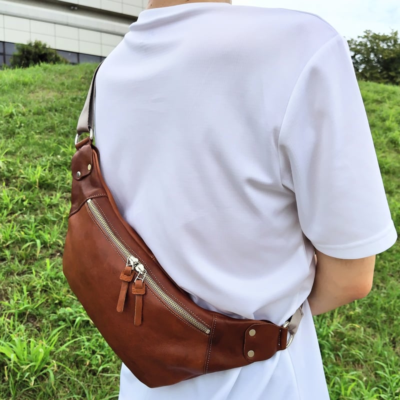 ハンドメイド】ヌメ本革 ボディバッグ クリーマー加工 ブラウン 匠職人