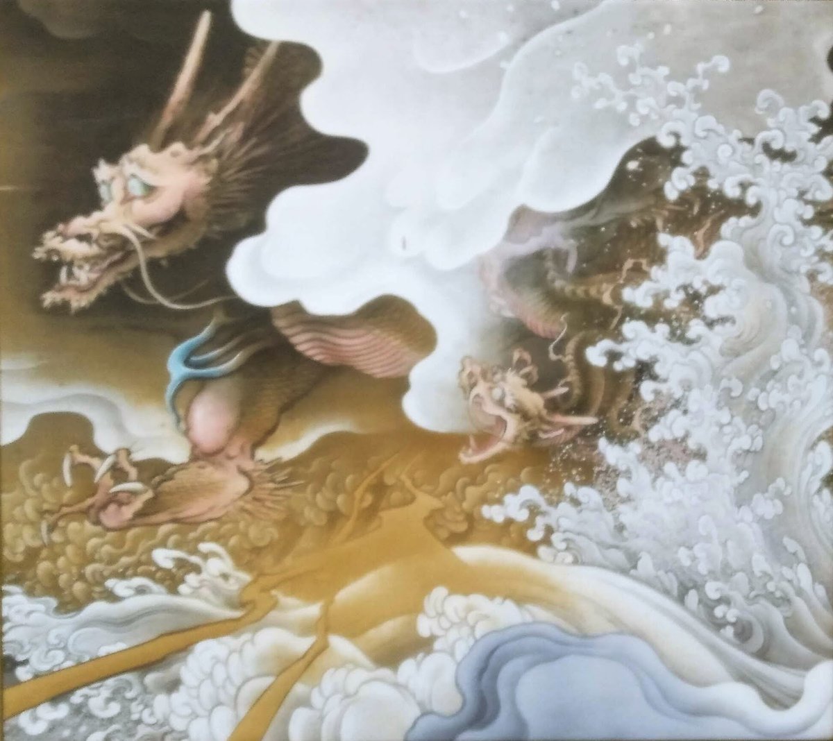 橋本雅邦 陶板画 「龍虎図屏風」 高級額装 250部限定版 証明シール