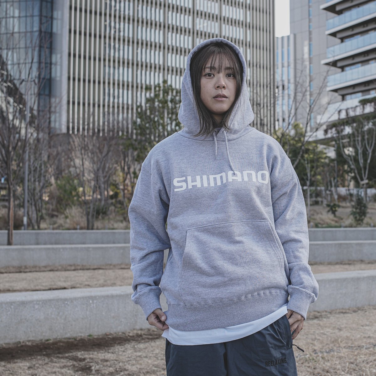 SHIMANO Front Big Logo Pullover Hoodie Gray | S