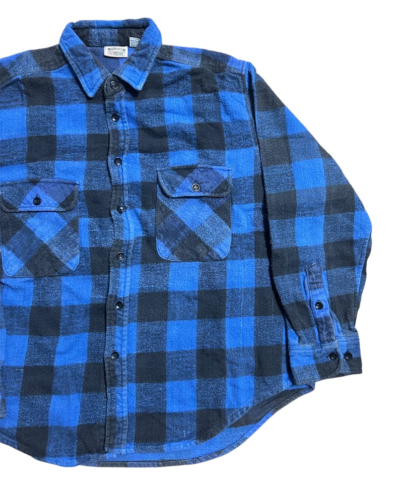 90's FIVE BROTHER ヘビーネルシャツ バッファローチェック 青 黒 L | S
