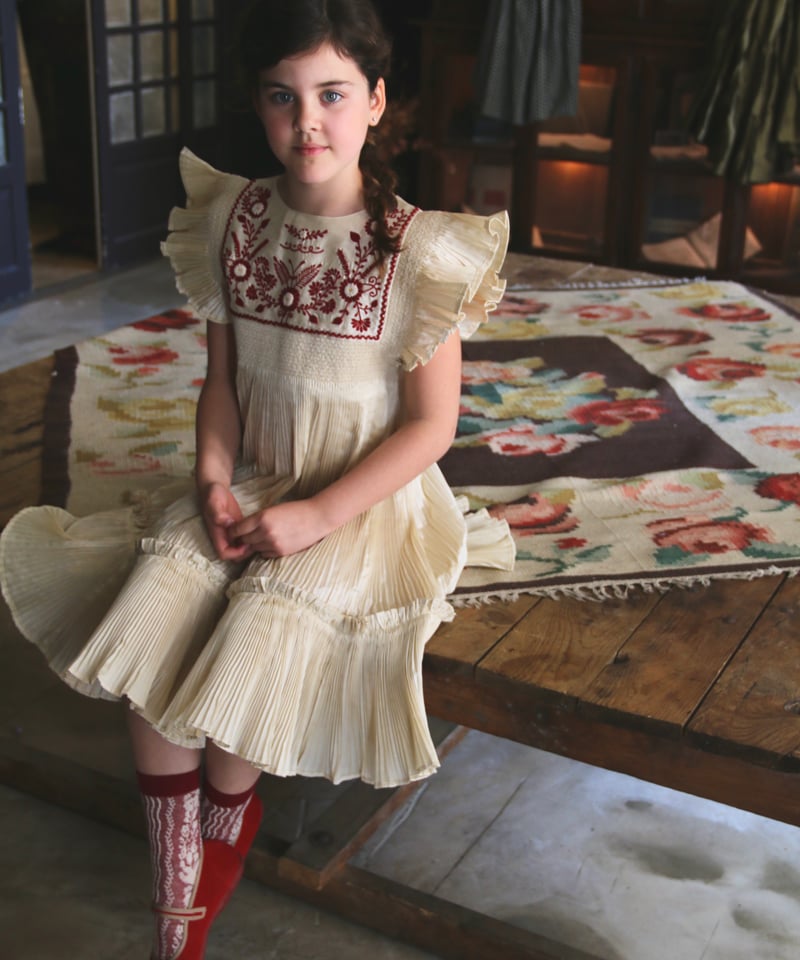 BONJOUR DIARY] DRESS | Pleated Ivory taffetas