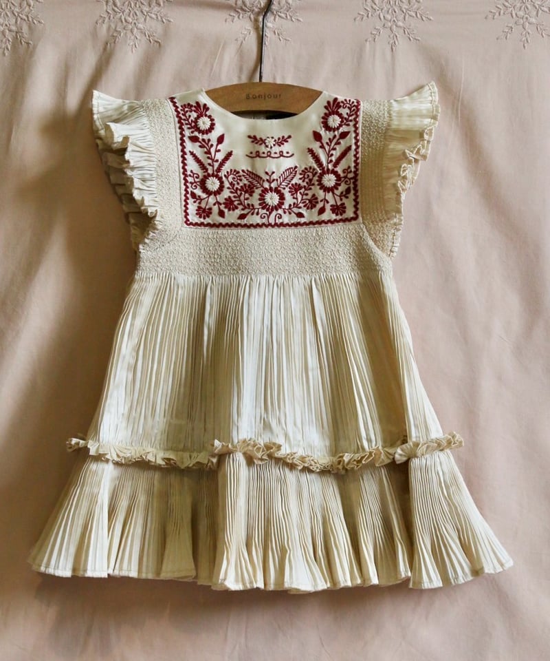 BONJOUR DIARY] DRESS | Pleated Ivory taffetas