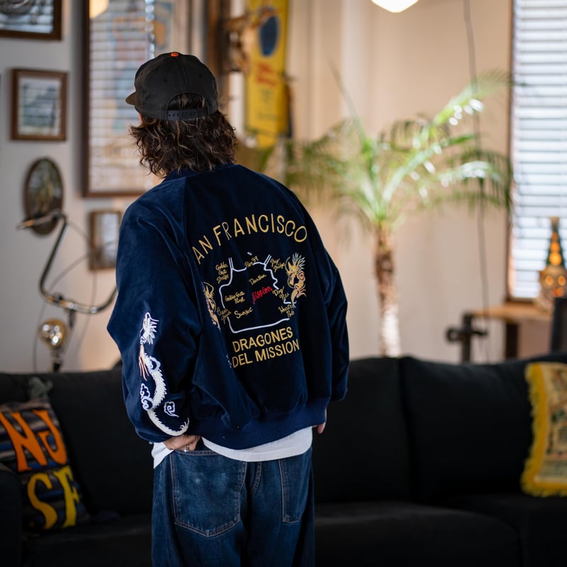 Navy】DRAGONES DEL MISSION Velveteen Jacket | N
